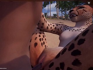 ร้อนเงี่ยนเสือชีต้า Fucks 3 ชาย Furry เคลื่อนไหว (ด้วยเสียง / ลบ.ม. )